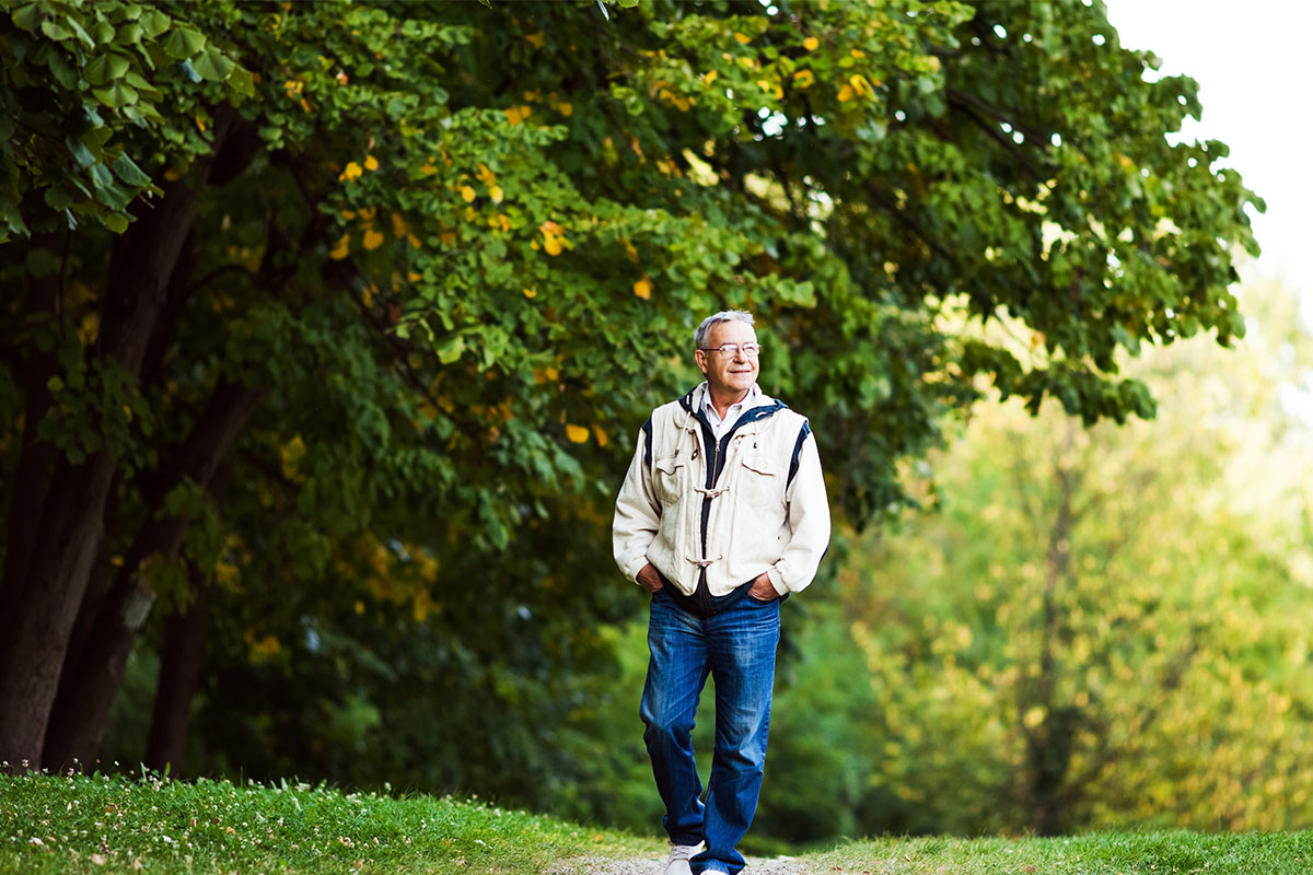 Man on a walk in the spring